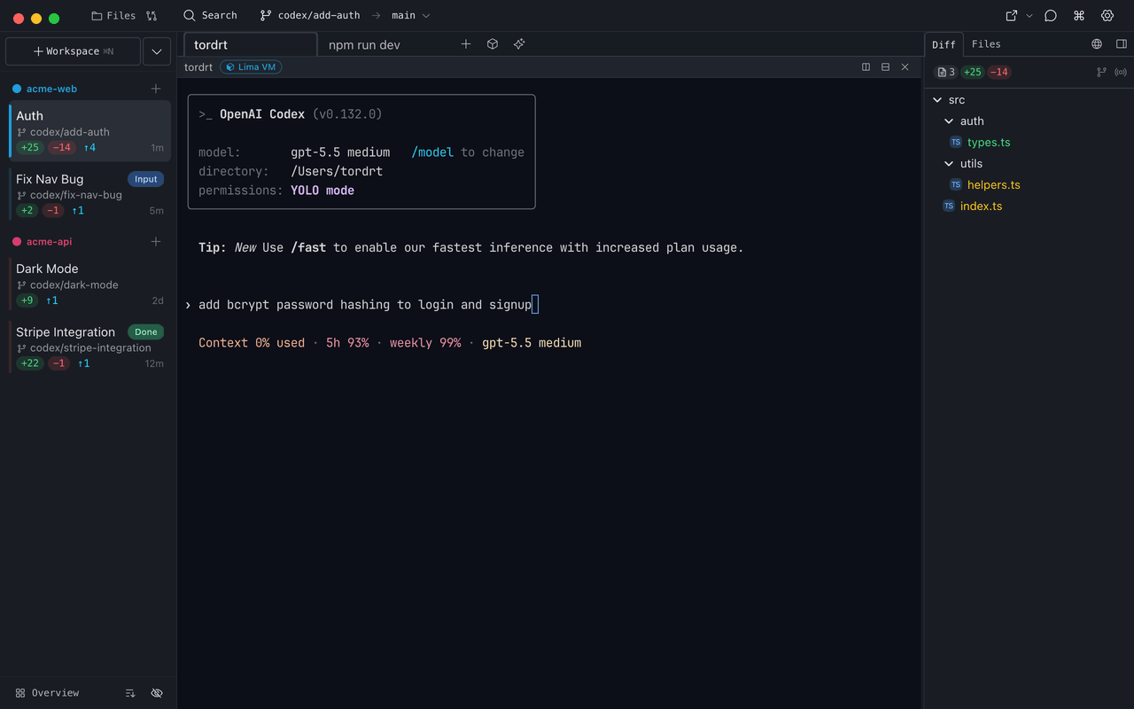 Baton app showing multiple Codex CLI instances