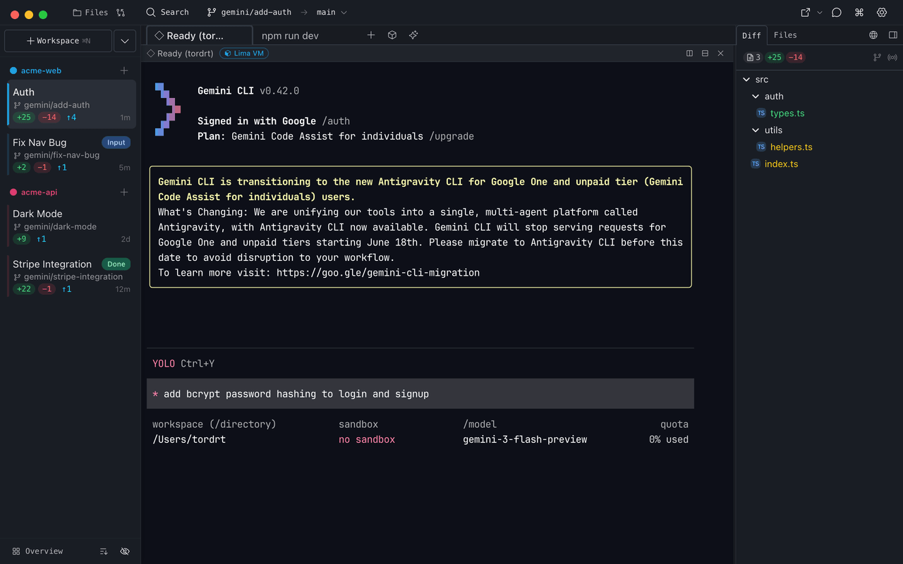 Baton app showing multiple Gemini CLI instances