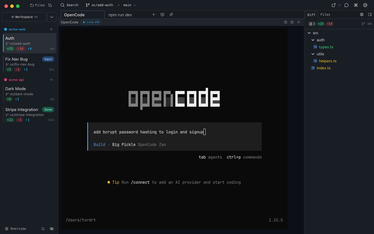 Baton app showing multiple OpenCode instances
