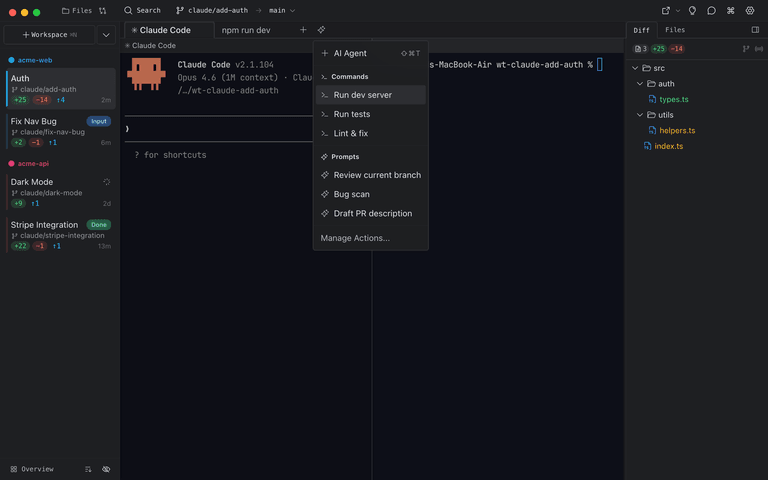 Baton actions dropdown