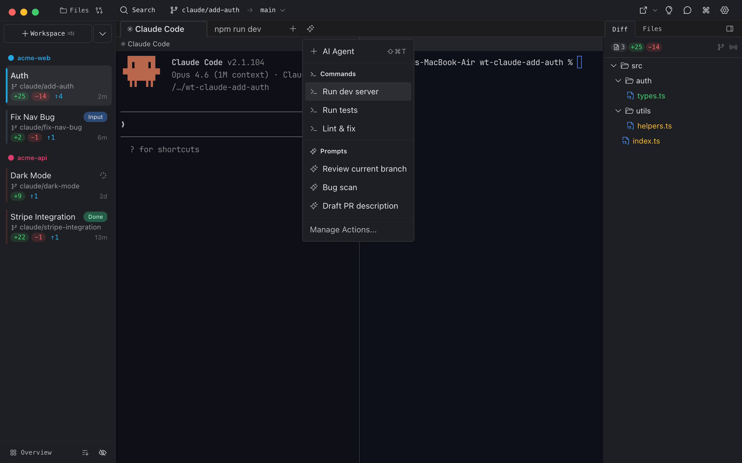 Baton actions dropdown