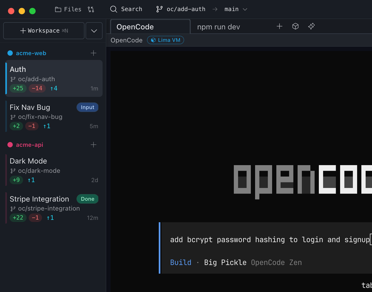 Baton workspace overview with project sidebar and workspace cards